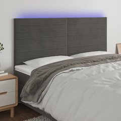 vidaXL gultas galvgalis ar LED, 200x5x118/128 cm, tumši pelēks samts cena un informācija | Gultas | 220.lv