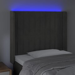 vidaXL gultas galvgalis ar LED, 93x16x118/128 cm, tumši pelēks samts cena un informācija | Gultas | 220.lv