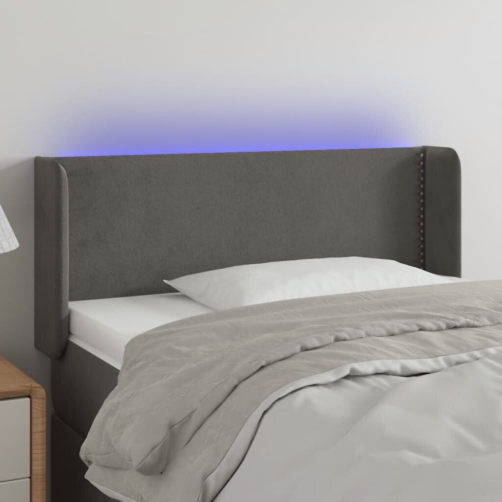 vidaXL gultas galvgalis ar LED, 93x16x78/88 cm, tumši pelēks samts цена и информация | Gultas | 220.lv