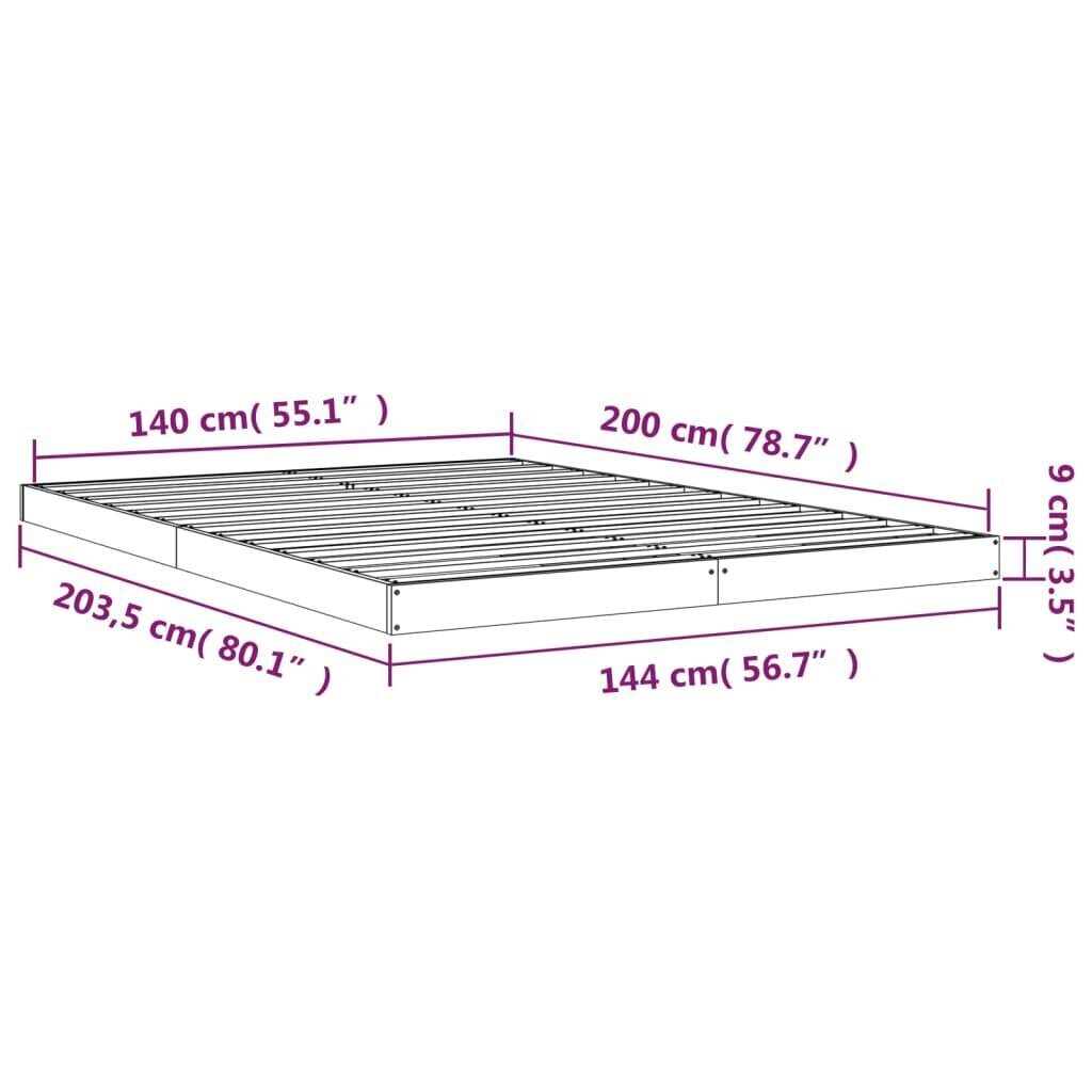 vidaXL gultas rāmis, balts, 140x200 cm, priedes masīvkoks cena un informācija | Gultas | 220.lv