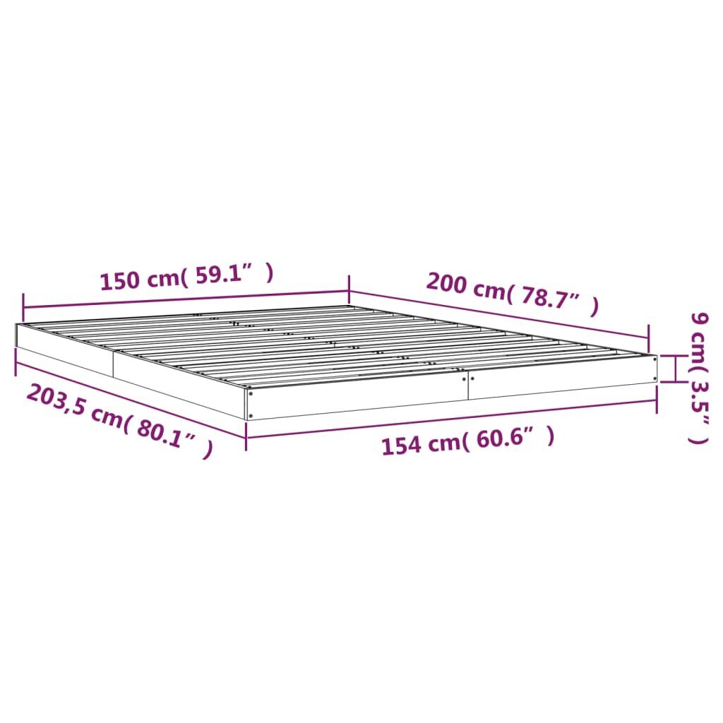 vidaXL gultas rāmis, melns, 150x200 cm, priedes masīvkoks, King izmērs cena un informācija | Gultas | 220.lv