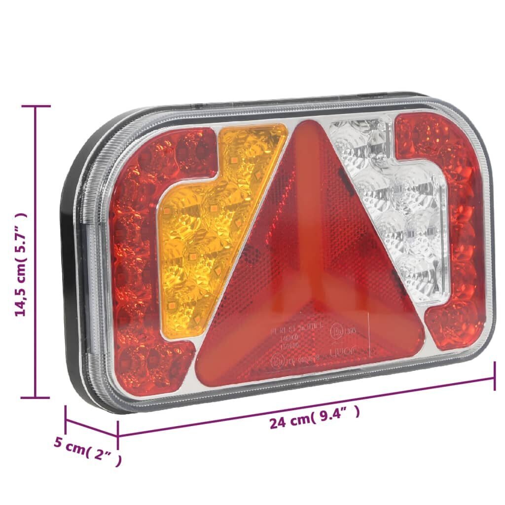 VidaXL piekabes lukturi, 2 gab., sarkani, 24x5x14,5 cm, 12 V, LED cena |  220.lv