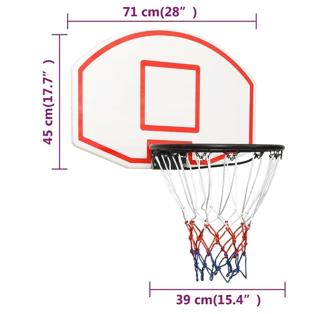 vidaXL basketbola vairogs, balts, 71x45x2 cm, polietilēns cena un informācija | Basketbola grozi | 220.lv