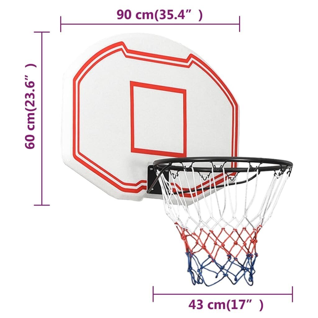 vidaXL basketbola vairogs, balts, 90x60x2 cm, polietilēns cena un informācija | Basketbola grozi | 220.lv