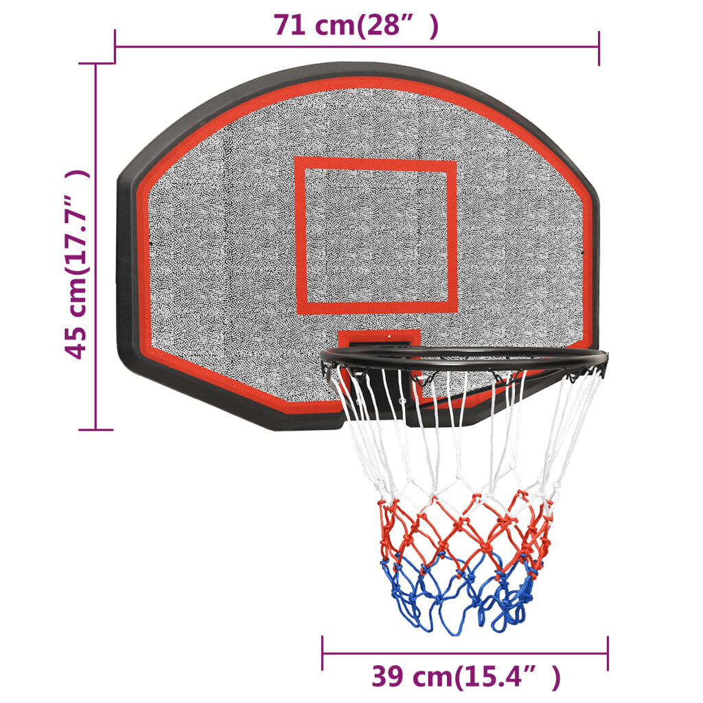 vidaXL basketbola vairogs, melns, 71x45x2 cm, polietilēns cena un informācija | Basketbola grozi | 220.lv