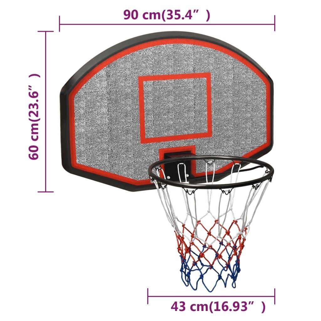 vidaXL basketbola vairogs, melns, 90x60x2 cm, polietilēns цена и информация | Basketbola grozi | 220.lv