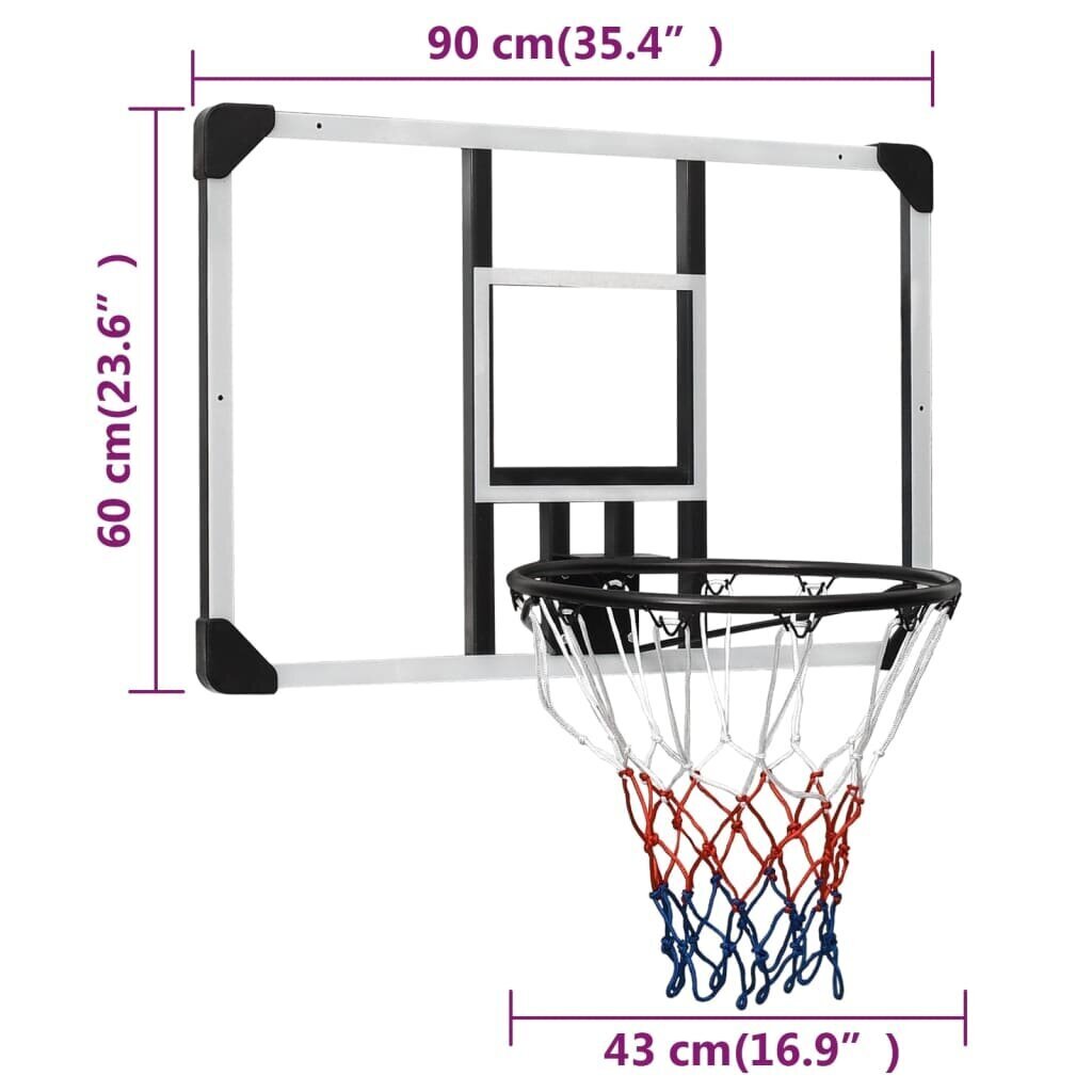 vidaXL basketbola vairogs, caurspīdīgs, 90x60x2,5 cm, polikarbonāts cena un informācija | Basketbola grozi | 220.lv