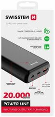 Swissten Line Power Banka Ārējās Uzlādes Baterija USB / USB-C / Micro USB / 20W / 20000 mAh cena un informācija | Swissten Mobilie telefoni un aksesuāri | 220.lv