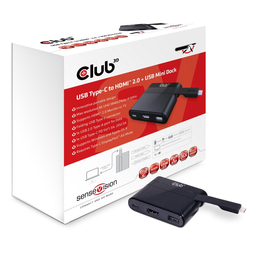 CLUB3D USB Type-C to HDMI™ 2.0 + USB 2.0 + USB Type-C цена и информация | Adapteri un USB centrmezgli | 220.lv