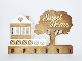 Koka atslēgu turētājs ar māju un uzrakstu uz koka "Sweet Home" cena un informācija | Interjera priekšmeti | 220.lv