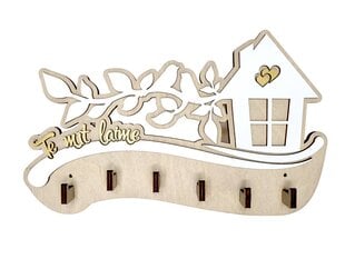 Деревянная ключница с домом и птичками на ветке с надписью “Te mīt laime” цена и информация | Детали интерьера | 220.lv