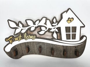 Деревянная ключница с домом и птичками на ветке с надписью “Te mīt laime” цена и информация | Детали интерьера | 220.lv
