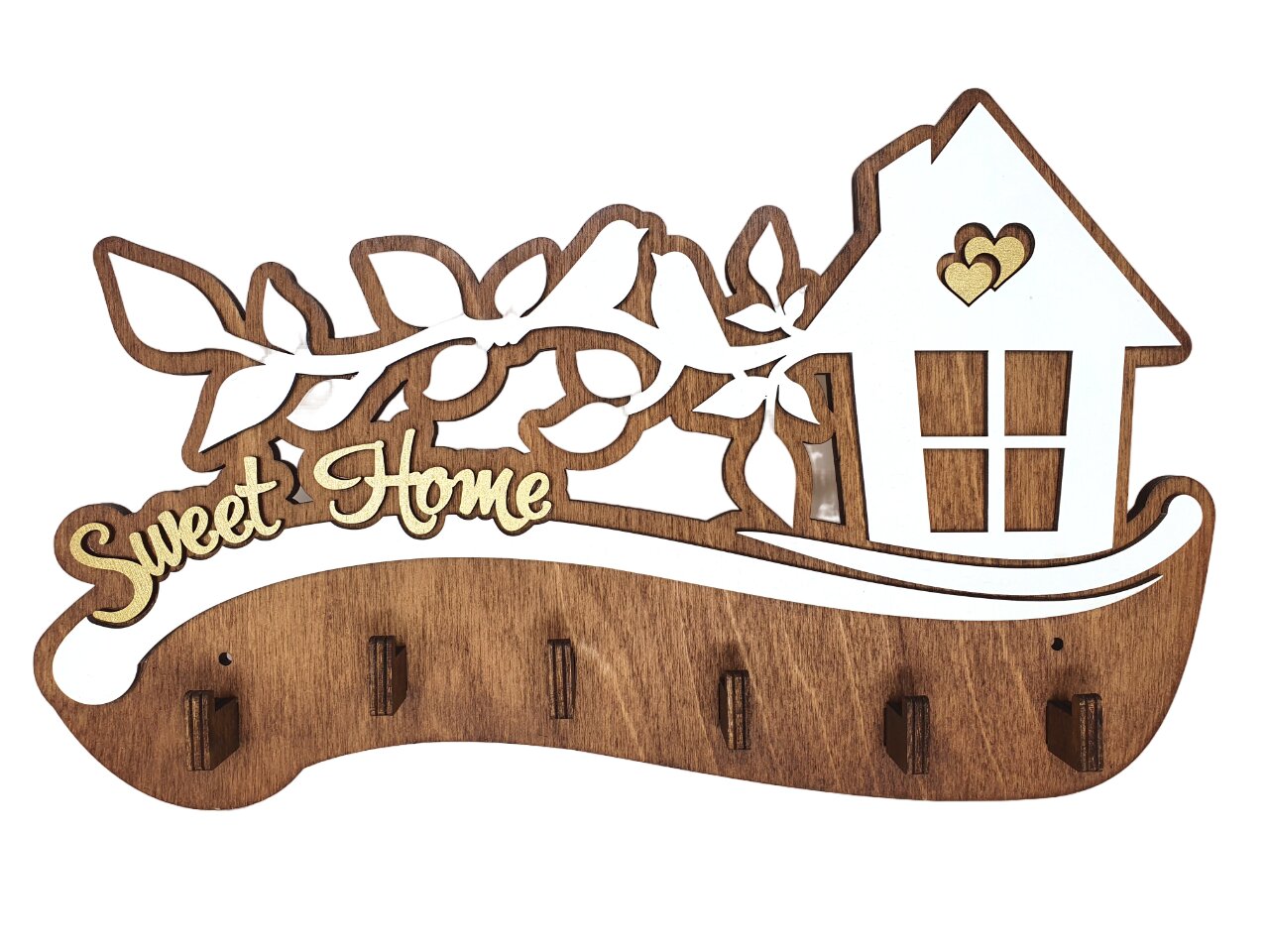 Koka atslēgu turētājs ar māju un putniem uz zara ar uzrakstu “Sweet home” цена и информация | Interjera priekšmeti | 220.lv