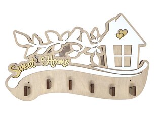 Koka atslēgu turētājs ar māju un putniem uz zara ar uzrakstu “Sweet home” cena un informācija | Interjera priekšmeti | 220.lv