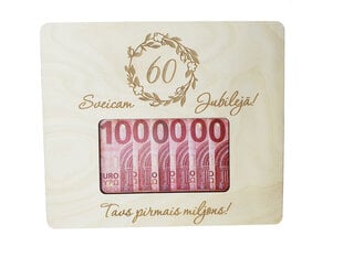 Koka rāmis naudas dāvanai jubilāram ar uzrakstu “Sveicam 60 Jubilejā! Tavs pirmais miljons!” cena un informācija | Citas oriģinālas dāvanas | 220.lv