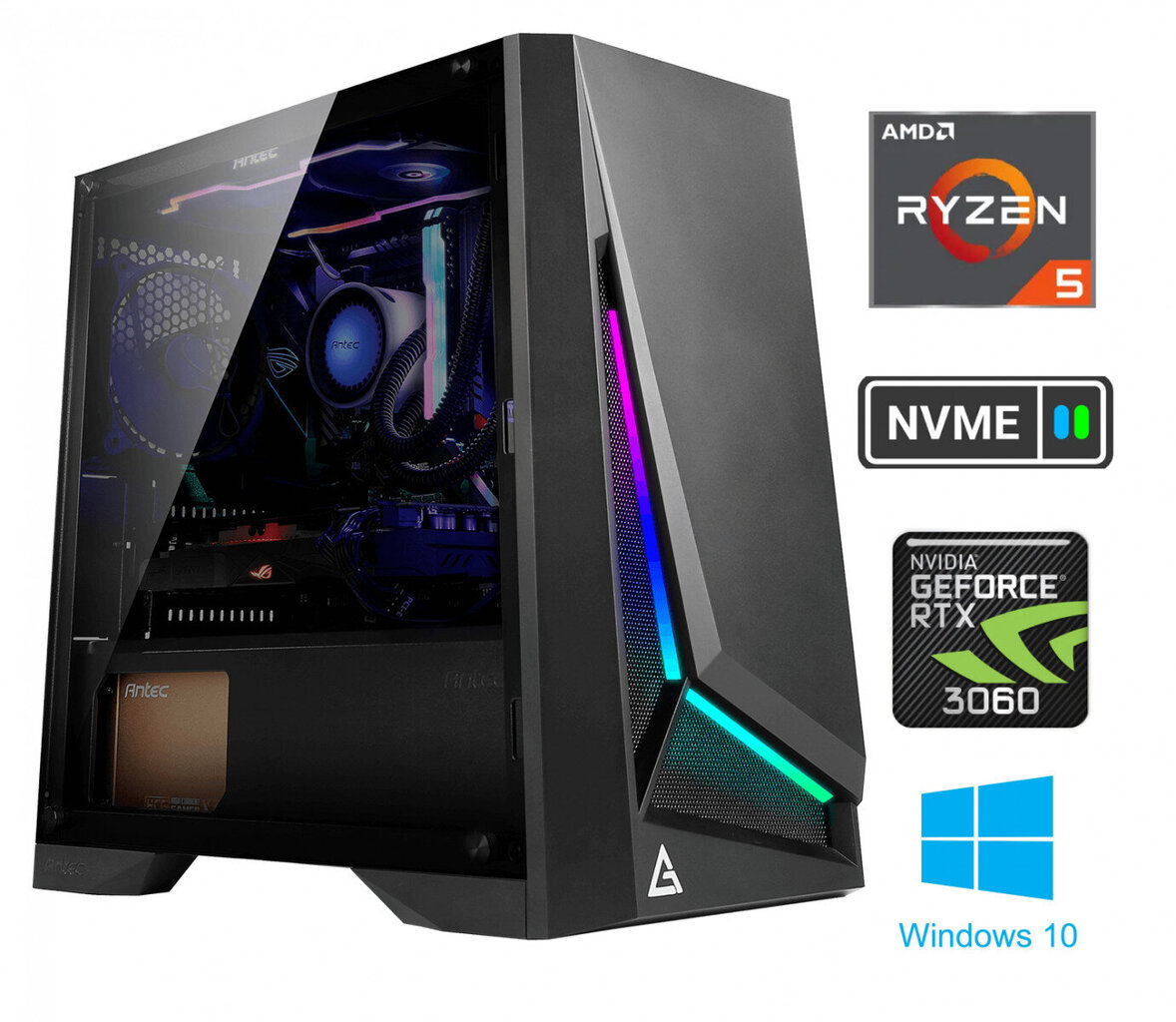 Компьютер Стационарный компьютер Ryzen 5 4600G 8GB 1TB SSD NVME RTX 3060  Windows 10 цена | 220.lv