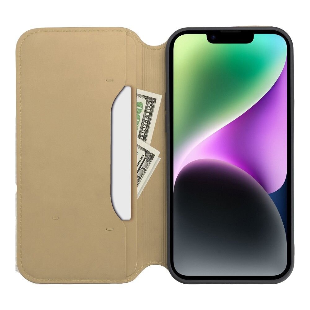 Dual pocket book for IPHONE 14 PLUS zelta krāsā цена и информация | Telefonu vāciņi, maciņi | 220.lv