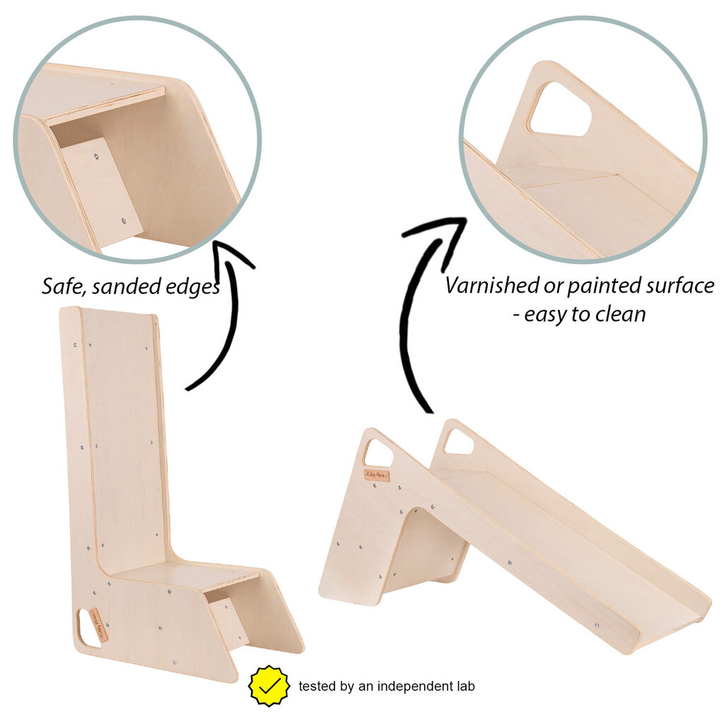 KiddyMoon koka slidkalniņš/sēdeklis bērniem Izturīgs mazbērnu slidkalniņš 2in1 daudzfunkcionāls slidkalniņš Koka rotaļlieta Montessori bērnu brīvstāvošs slidkalniņš, liels, balts цена и информация | Slidkalniņi, kāpšanas konstruktori | 220.lv