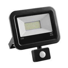 LED prožektors ar kustības sensoru melns 30W cena un informācija | Iebūvējamās lampas, LED paneļi | 220.lv
