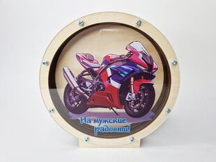 Koka apaļa krāsaina krājkase dāvanā vīrietim ar sporta motociklu cena un informācija | Oriģinālas krājkasītes | 220.lv
