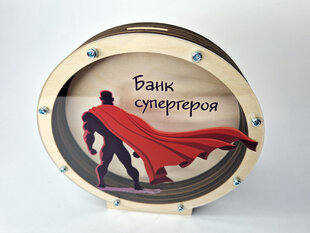 Цветная деревянная круглая копилка в подарок мужчине “Банк супергероя” цена и информация | Оригинальные копилки | 220.lv