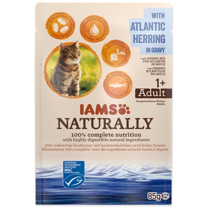 Konservi kaķiem ar Atlantijas siļķi mērcē Iams Naturally Adult, 85 g siļķe mērcē 85 g цена и информация | Konservi kaķiem | 220.lv