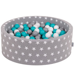 Мягкий круглый бассейн для мячей KiddyMoon 90x30 см/300 шаров ∅ 7 см / 2.75In, серые звезды: прозрачный/серебристый цена и информация | Игрушки для малышей | 220.lv