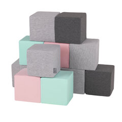 Мягкие блоки KiddyMoon, 12 шт., серые/розовые/зеленые цена и информация | Игрушки для малышей | 220.lv