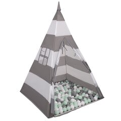 Игровая палатка Selonis Tipi с 900 шарами 6 см, серая/белая полоска: жемчужный/серый/прозрачный/синий/оранжевый цена и информация | Игрушки для малышей | 220.lv