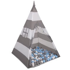 Игровая палатка Selonis Tipi с 900 шарами 6 см, серая/белая полоска: жемчужный/серый/прозрачный/синий/оранжевый цена и информация | Игрушки для малышей | 220.lv