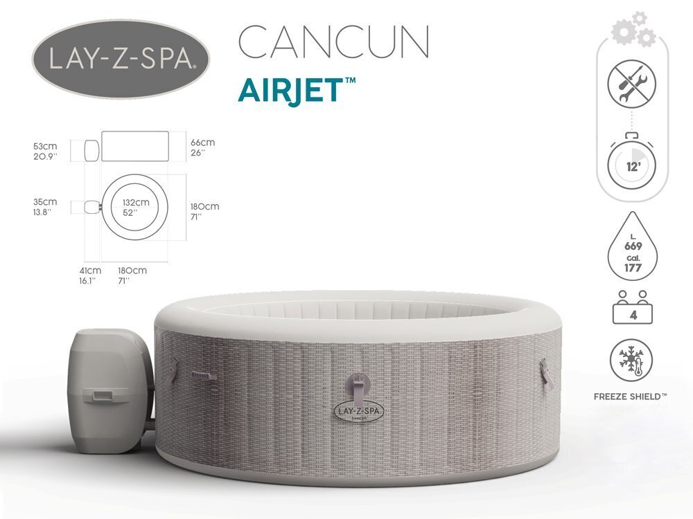 Bestway džakuzi "Lay-Z-Spa CANCUN", 4 personām cena un informācija | Baseini | 220.lv