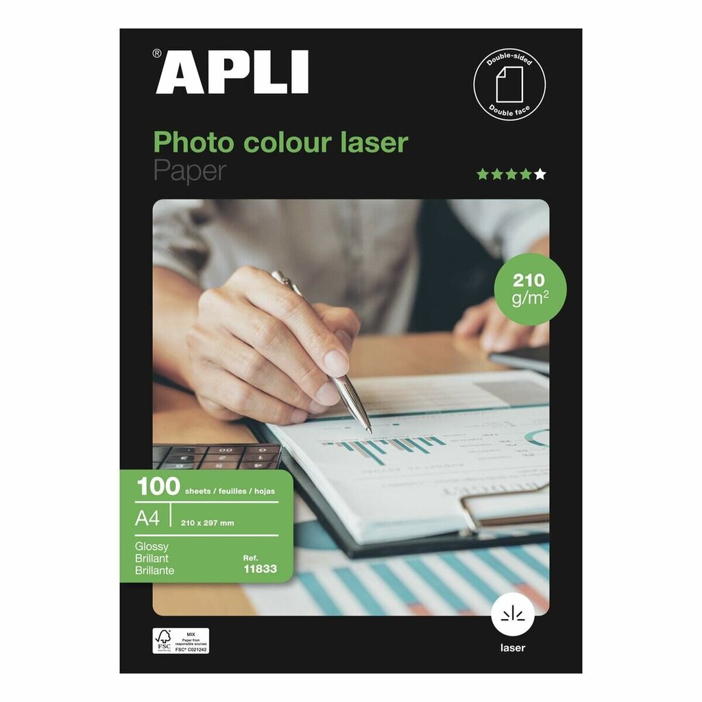 Spīdīgs Phouz papīrs Apli Laser 100 Loksnes Abpusējs A4 160 g/m2 cena un informācija | Kancelejas preces | 220.lv