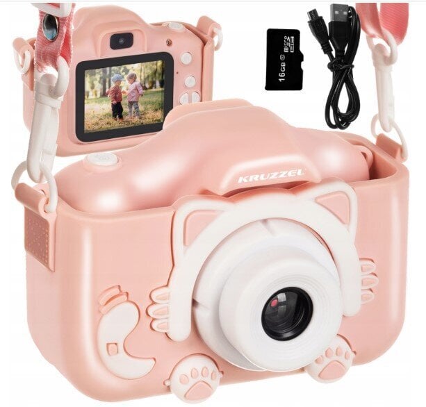 Bērnu fotoaparāts ar 16 GB karti, rozā cena un informācija | Rotaļlietas meitenēm | 220.lv