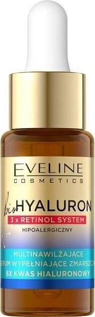 Pretgrumbu sejas serums Eveline Bio Hyaluron 3X Retinol Wrinkle Filling Serum, 18 ml cena un informācija | Serumi sejai, eļļas | 220.lv