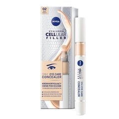 Acu korektors Nivea Hyaluron Cellular Filler 3In1 Eye Care Concealer 02 Medium, 4 ml cena un informācija | Grima bāzes, tonālie krēmi, pūderi | 220.lv