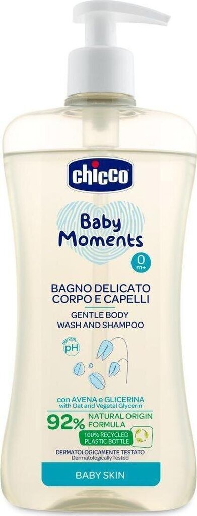 Šampūns ķermenim un matiem bērniem Chicco Gentle Body Wash and Shampoo, 500 ml цена и информация | Bērnu kosmētika, līdzekļi jaunajām māmiņām | 220.lv