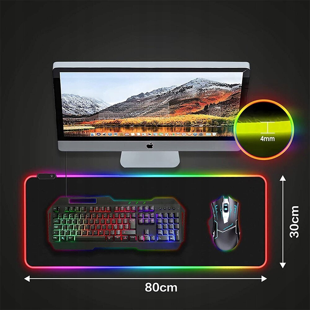 Liels peles un tastatūras paliktnis RGB 80x30cm cena un informācija | Peles | 220.lv