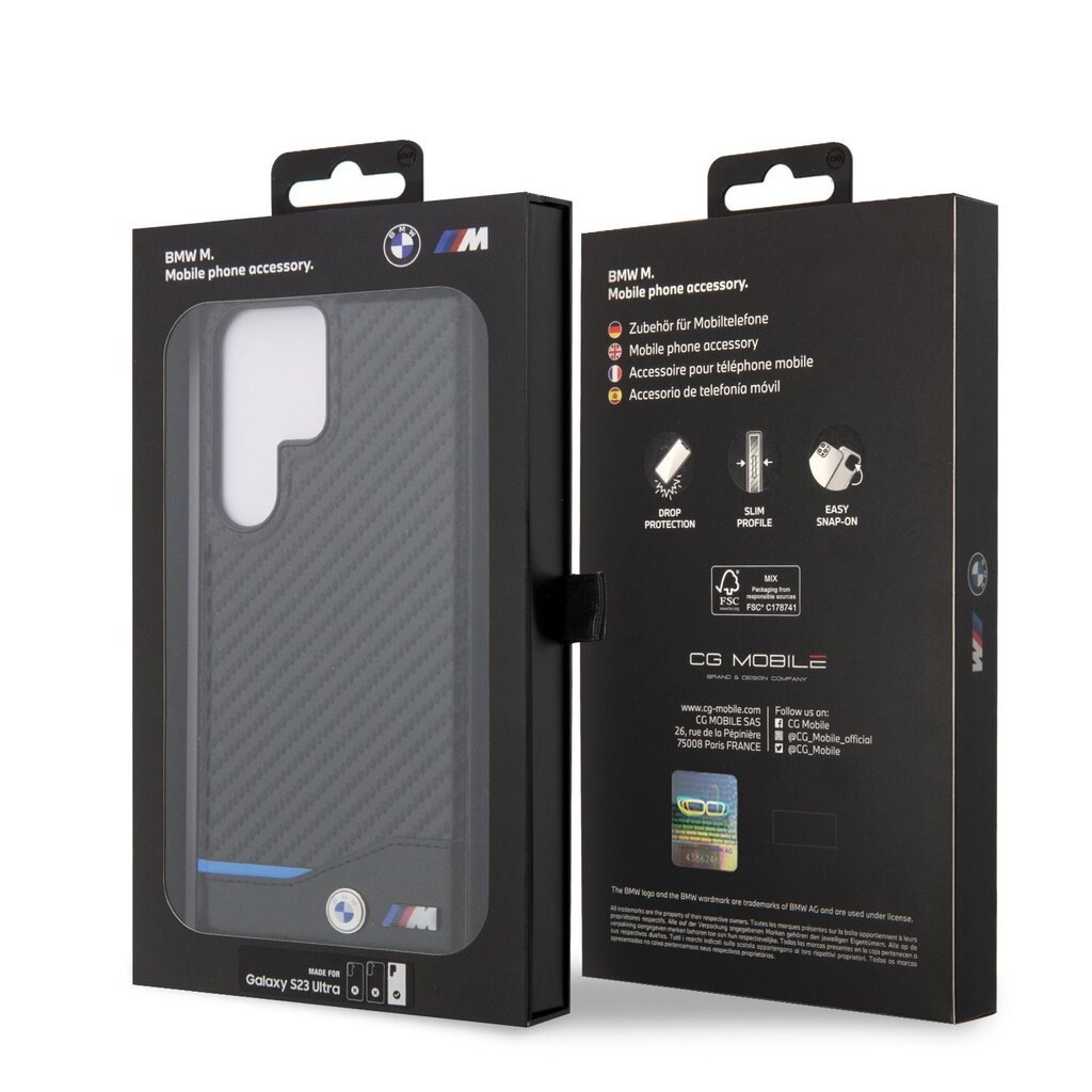 BMW M PU Carbon Blue Line Case for Samsung Galaxy S23 Ultra Black цена и информация | Telefonu vāciņi, maciņi | 220.lv