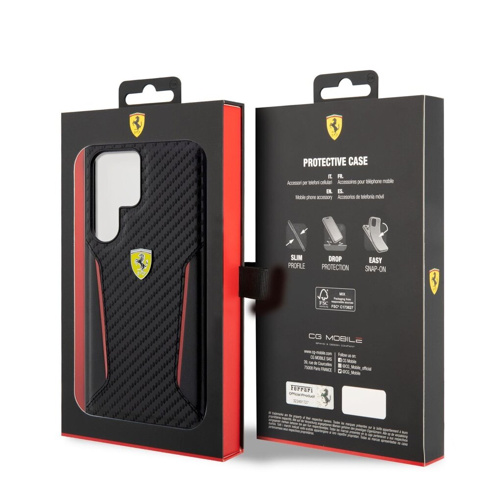 Ferrari PU Carbon Hard Case for Samsung Galaxy S23 Ultra Black cena un informācija | Telefonu vāciņi, maciņi | 220.lv