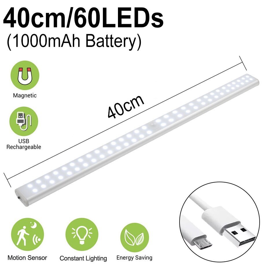 Bezvadu 60 LED gaisma ar kustības sensoru, 2.8W, LIVMAN cena un informācija | Iebūvējamās lampas, LED paneļi | 220.lv