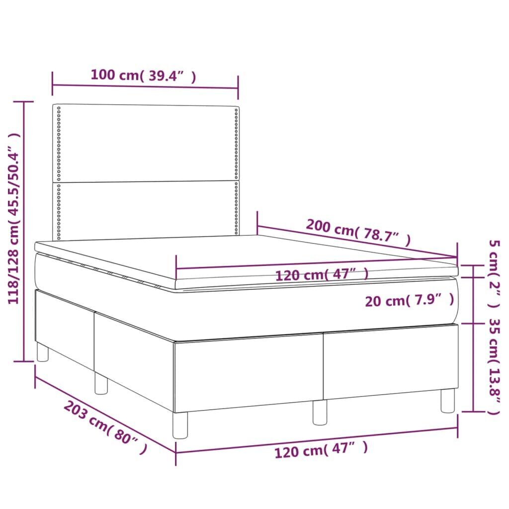 vidaXL atsperu gulta ar matraci, LED, pelēkbrūns audums, 120x200 cm cena un informācija | Gultas | 220.lv