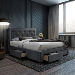 Кровать Glossy 160x200см с матрасом Harmony Duo, серый цена и информация | Кровати | 220.lv