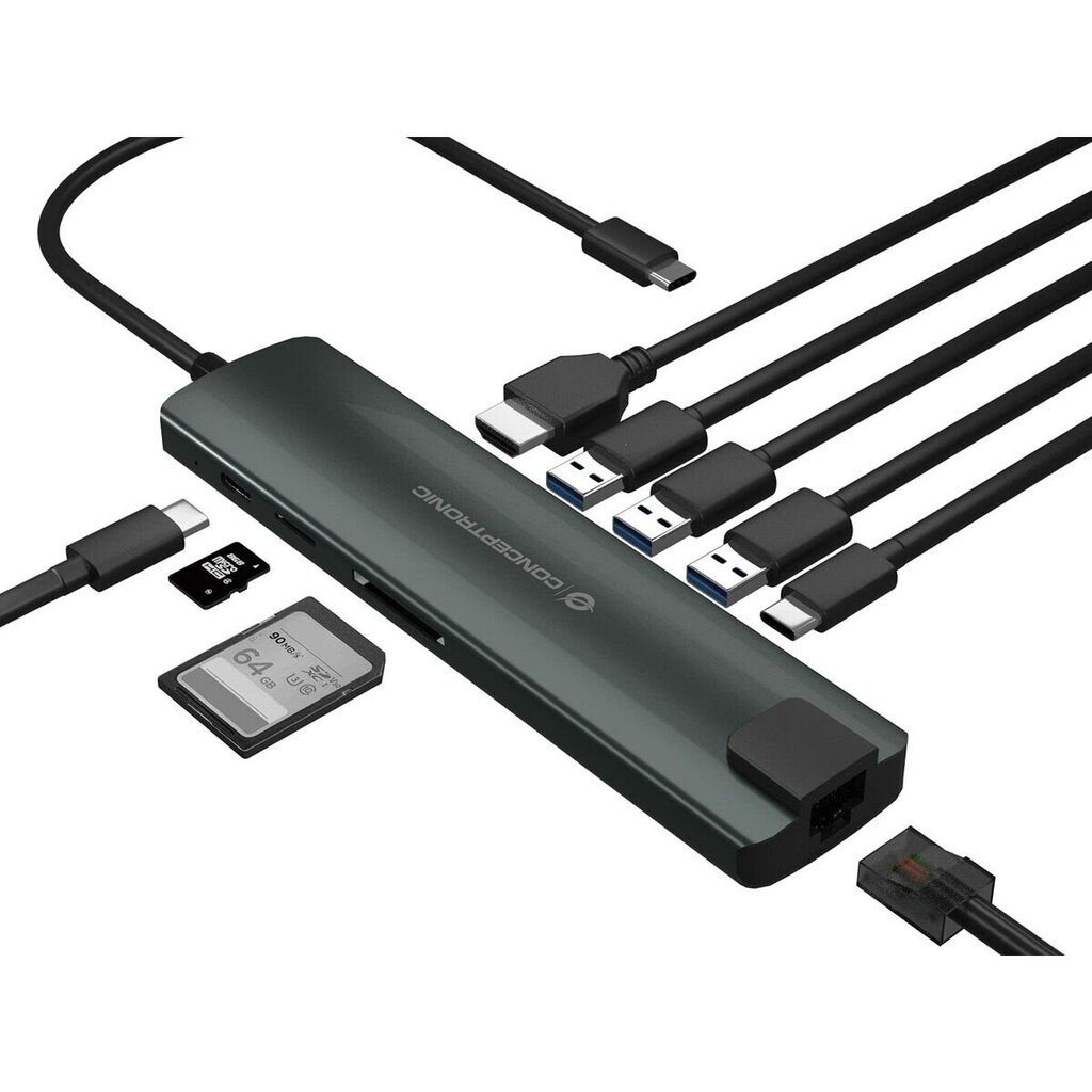 USB šakotuvas Conceptronic DONN06G Pilka 9 viename cena un informācija | Adapteri un USB centrmezgli | 220.lv