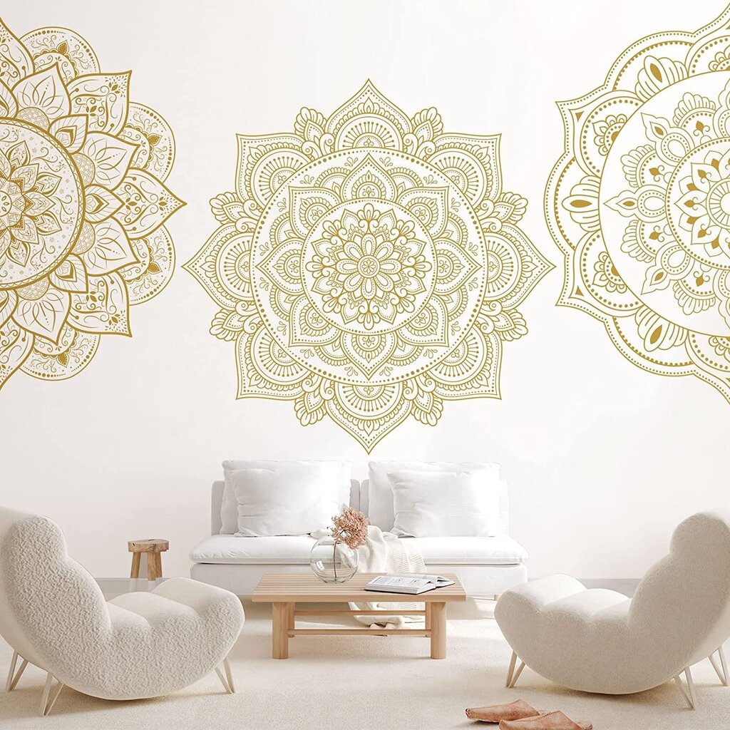 Indijas stila vinila sienas uzlīme ar zeltainu ziedu dizainu — 4 gab cena un informācija | Dekoratīvās uzlīmes | 220.lv