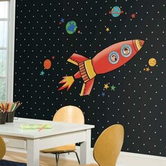 Vinila sienas uzlīme raķešu un kosmosa uzlīme bērnistabai - 34 x 122 cm cena un informācija | Dekoratīvās uzlīmes | 220.lv