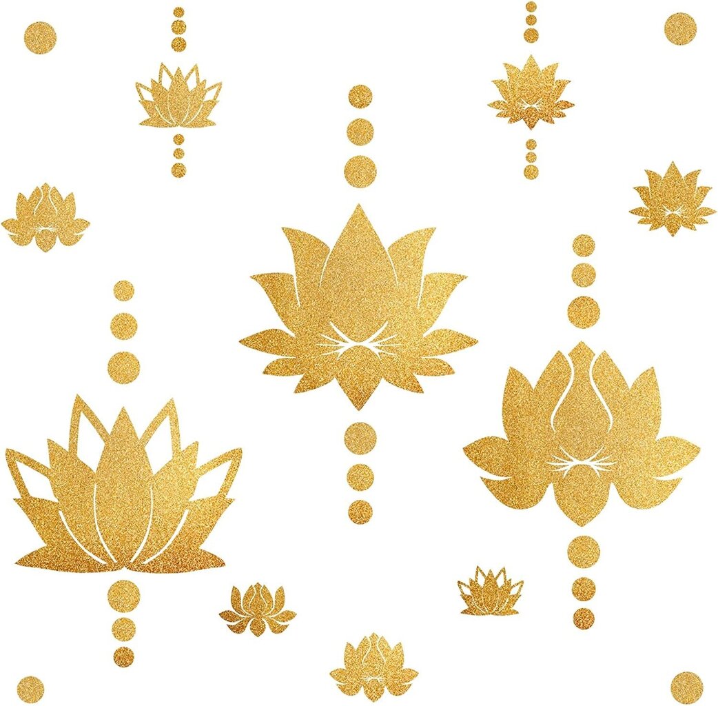 Vinila sienas uzlīme Zelta lotosa ziedi un punktiņi interjera dekors - 28 x 28 cm/loksne cena un informācija | Dekoratīvās uzlīmes | 220.lv