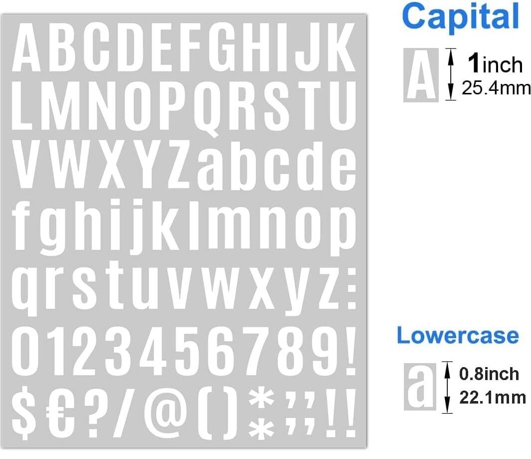 Vinila uzlīmes Alfabēta uzlīmes balti burti un cipari - 920 gab. cena un informācija | Aplikācijas, rotājumi, uzlīmes | 220.lv