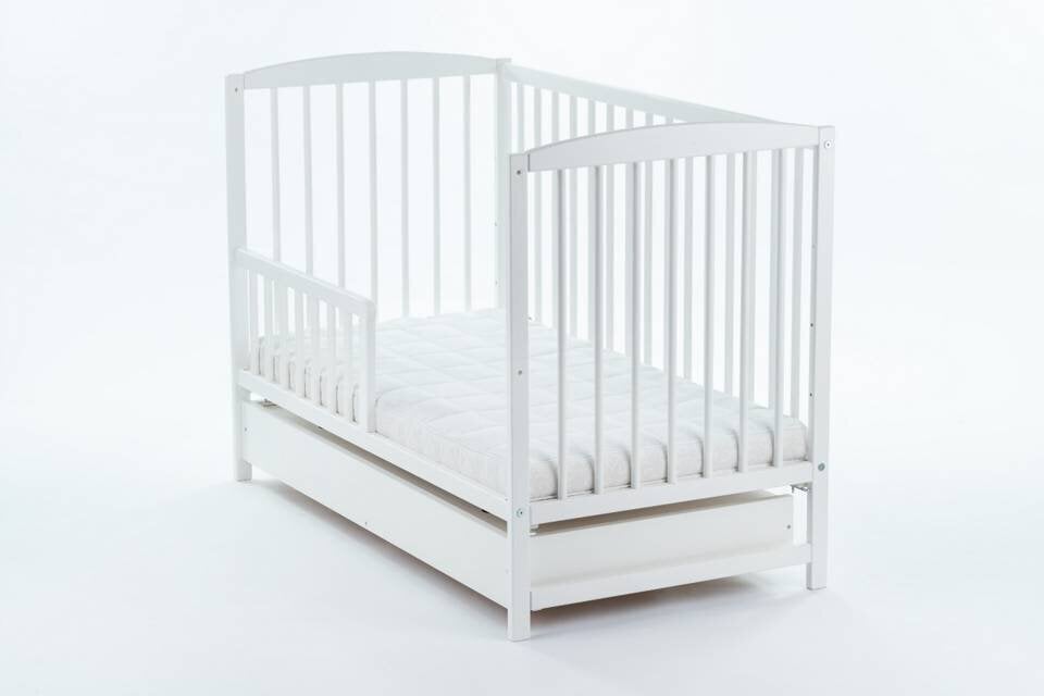 Bērnu gultiņa - LULAYA DELUX - 2in1 - atvilktne - balta cena un informācija | Zīdaiņu gultas | 220.lv