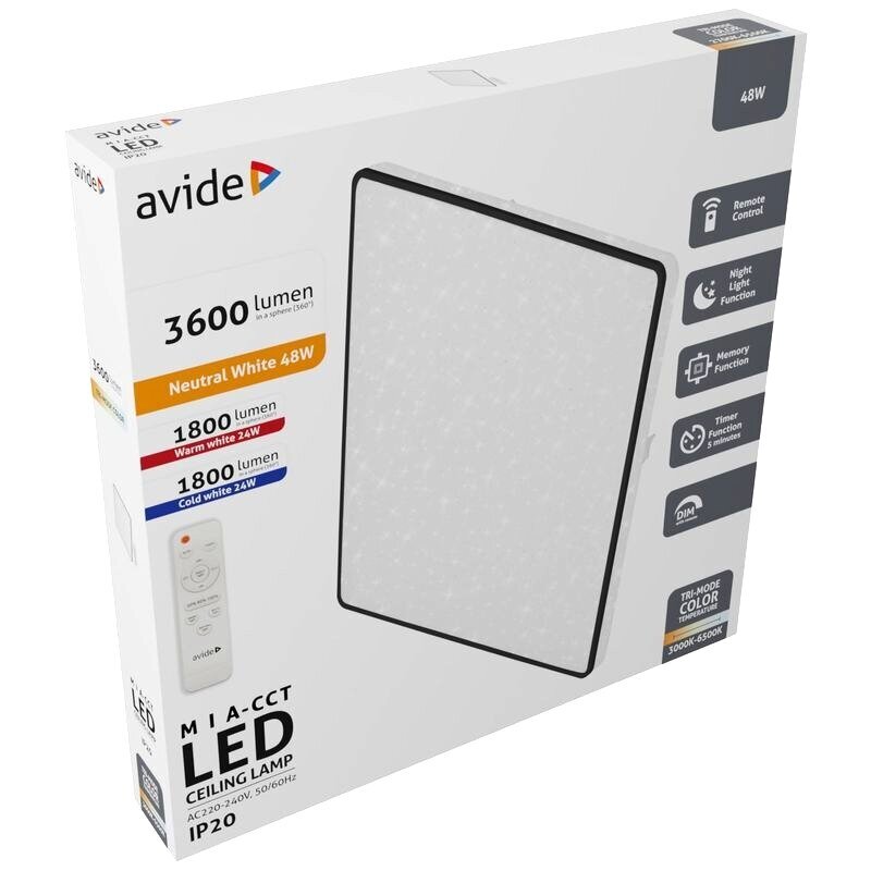 LED griestu lampa Avide Mia-CCT Starry 48W ar tālvadības pulti cena un informācija | Griestu lampas | 220.lv