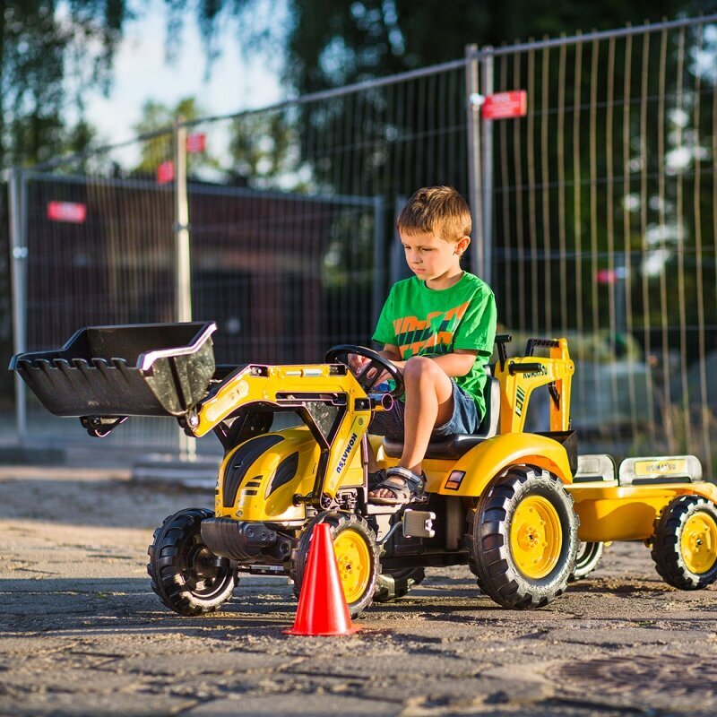 Liels kalnrūpniecības traktors ar piekabi un lāpstu - Falk Kubota, dzeltens цена и информация | Rotaļlietas zēniem | 220.lv